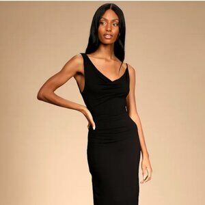 Black Asymmetrical Cowl Neck Midi Dress – Women’s M – NWT